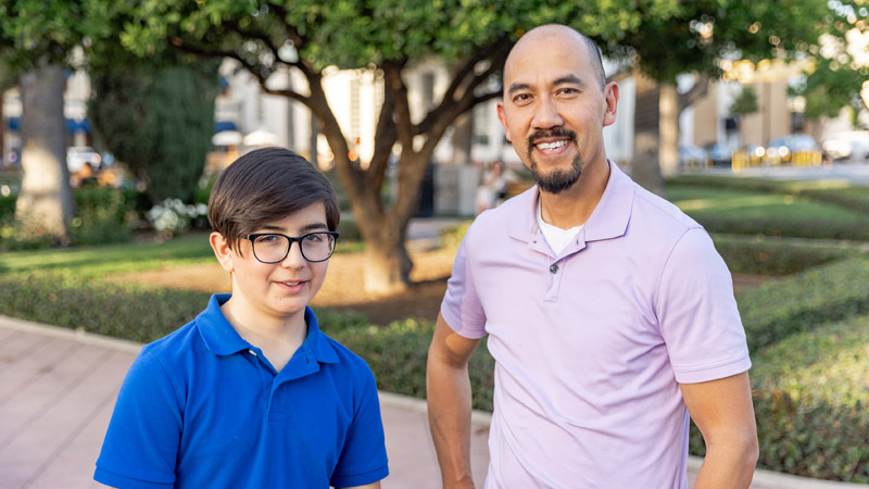 Outdoor photo of two people smiling